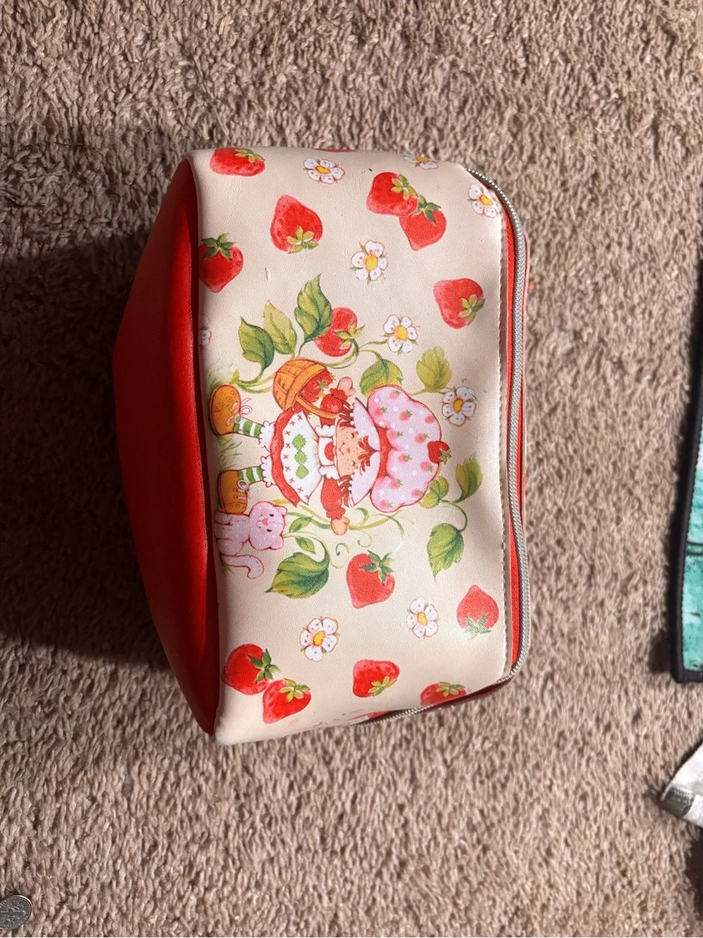 Strawberry Print Cosmetic Pouch - Red & Cream